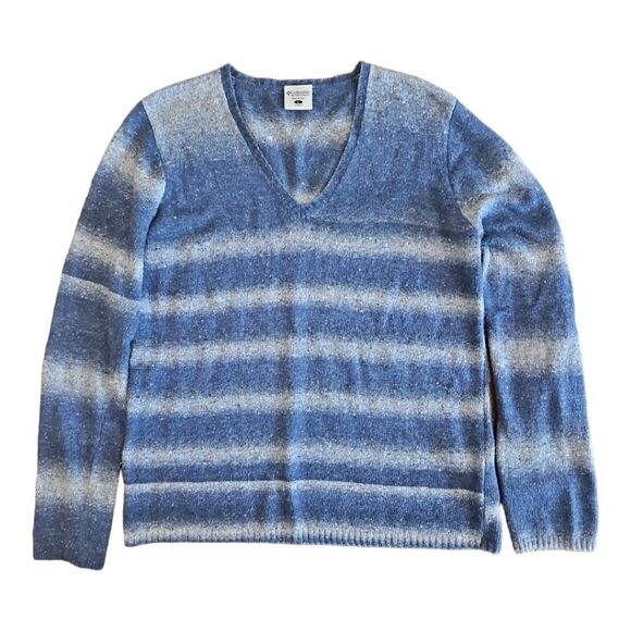 Columbia V-Neck Blue Ombre Stripe Sweater Size Large - Picture 1 of 9